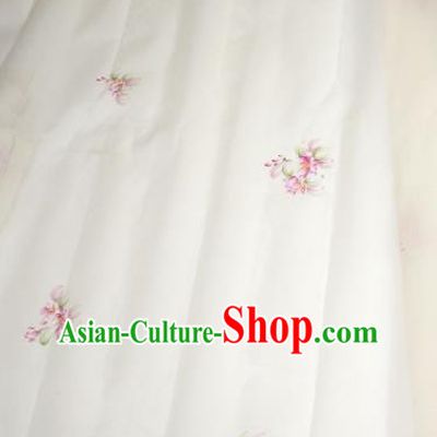 Asian Chinese Traditional Little Flowers Pattern Design White Silk Fabric China Hanfu Silk Material