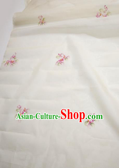 Asian Chinese Traditional Little Flowers Pattern Design White Silk Fabric China Hanfu Silk Material