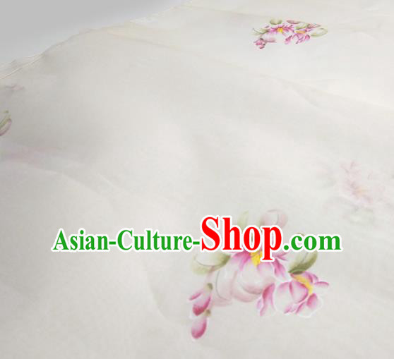 Asian Chinese Traditional Little Flowers Pattern Design White Silk Fabric China Hanfu Silk Material