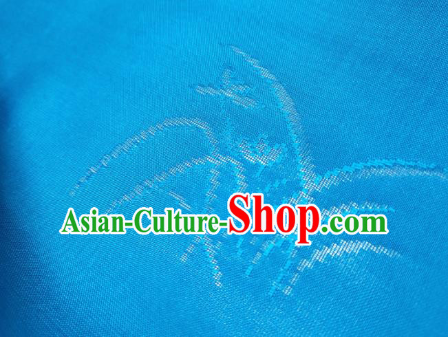 Asian Chinese Traditional Plum Orchid Pattern Design Blue Silk Fabric China Hanfu Silk Material Asian Chinese Traditional Plum Orchid Pattern Design Blue Silk Fabric China Hanfu Silk Material