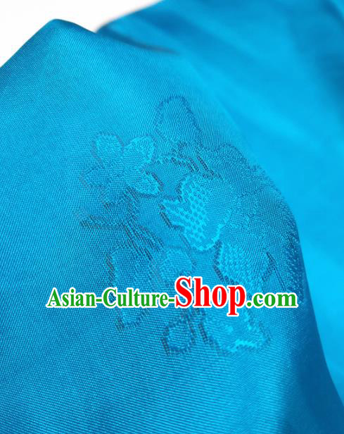 Asian Chinese Traditional Plum Orchid Pattern Design Blue Silk Fabric China Hanfu Silk Material Asian Chinese Traditional Plum Orchid Pattern Design Blue Silk Fabric China Hanfu Silk Material