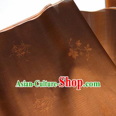 Asian Chinese Traditional Plum Orchid Pattern Design Brown Silk Fabric China Hanfu Silk Material