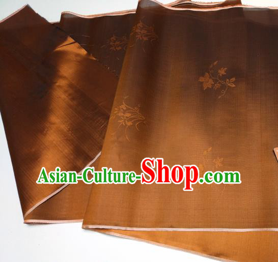 Asian Chinese Traditional Plum Orchid Pattern Design Brown Silk Fabric China Hanfu Silk Material Asian Chinese Traditional Plum Orchid Pattern Design Brown Silk Fabric China Hanfu Silk Material