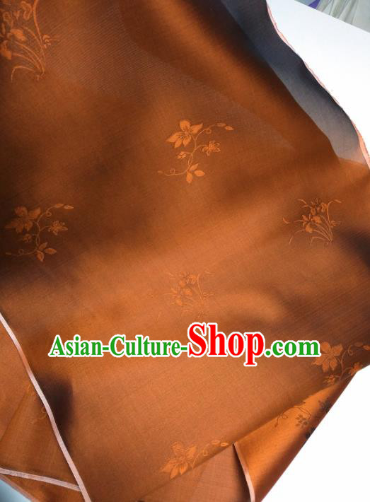 Asian Chinese Traditional Plum Orchid Pattern Design Brown Silk Fabric China Hanfu Silk Material Asian Chinese Traditional Plum Orchid Pattern Design Brown Silk Fabric China Hanfu Silk Material