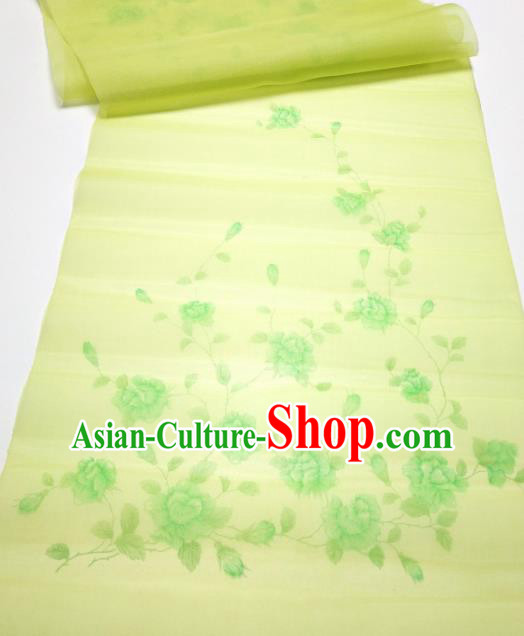 Asian Chinese Traditional Roses Pattern Design Light Green Silk Fabric China Hanfu Silk Material Asian Chinese Traditional Roses Pattern Design Light Green Silk Fabric China Hanfu Silk Material