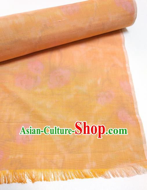 Chinese Traditional Peach Flowers Pattern Design Orange Silk Fabric Asian China Hanfu Silk Material Chinese Traditional Peach Flowers Pattern Design Orange Silk Fabric Asian China Hanfu Silk Material