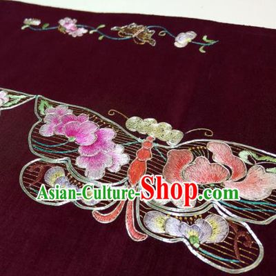 Chinese Traditional Embroidered Butterfly Pattern Design Wine Red Silk Fabric Asian China Hanfu Silk Material