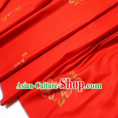 Chinese Traditional Roses Pattern Design Red Silk Fabric Asian China Hanfu Silk Material