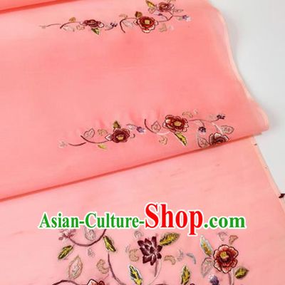Chinese Traditional Royal Embroidered Pattern Design Pink Silk Fabric Asian China Hanfu Silk Material