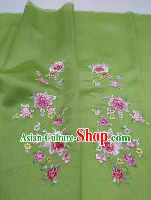 Chinese Traditional Embroidered Roses Pattern Design Green Silk Fabric Asian China Hanfu Silk Material Chinese Traditional Embroidered Roses Pattern Design Green Silk Fabric Asian China Hanfu Silk Material