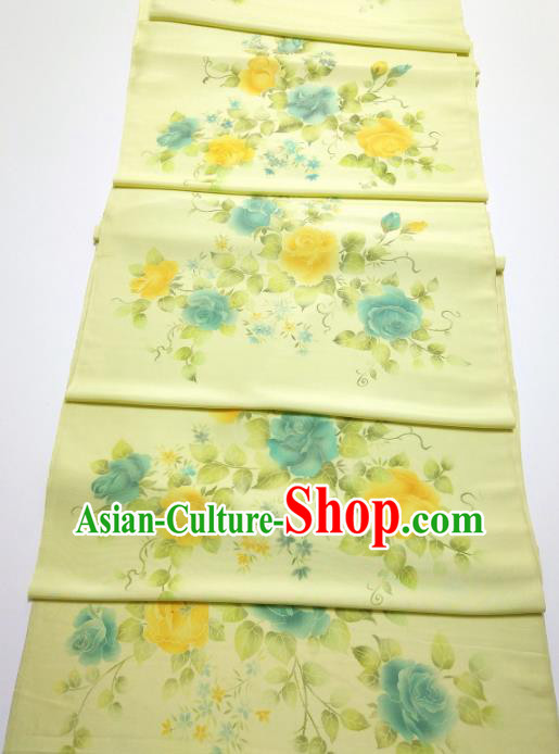 Chinese Traditional Roses Pattern Design Yellow Silk Fabric Asian China Hanfu Silk Material Chinese Traditional Roses Pattern Design Yellow Silk Fabric Asian China Hanfu Silk Material