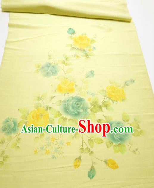 Chinese Traditional Roses Pattern Design Yellow Silk Fabric Asian China Hanfu Silk Material Chinese Traditional Roses Pattern Design Yellow Silk Fabric Asian China Hanfu Silk Material