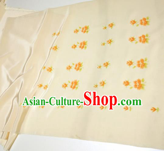 Chinese Traditional Roses Pattern Design Beige Silk Fabric Asian China Hanfu Silk Material Chinese Traditional Roses Pattern Design Beige Silk Fabric Asian China Hanfu Silk Material