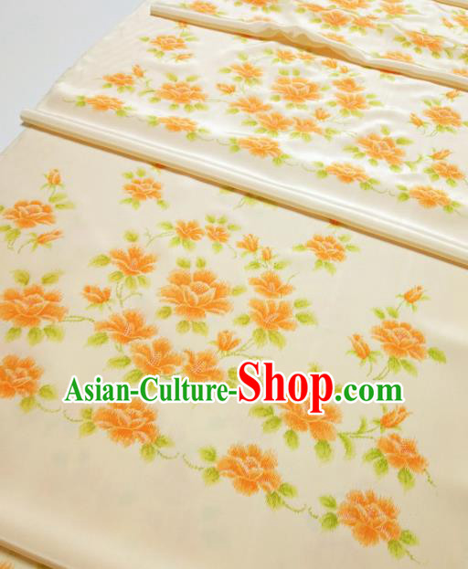 Chinese Traditional Roses Pattern Design Beige Silk Fabric Asian China Hanfu Silk Material Chinese Traditional Roses Pattern Design Beige Silk Fabric Asian China Hanfu Silk Material
