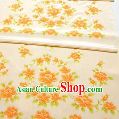 Chinese Traditional Roses Pattern Design Beige Silk Fabric Asian China Hanfu Silk Material