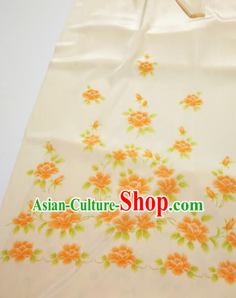 Chinese Traditional Roses Pattern Design Beige Silk Fabric Asian China Hanfu Silk Material Chinese Traditional Roses Pattern Design Beige Silk Fabric Asian China Hanfu Silk Material