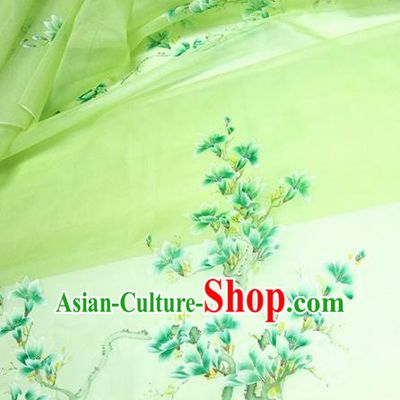 Chinese Traditional Yulan Magnolia Pattern Design Green Silk Fabric Asian China Hanfu Silk Material