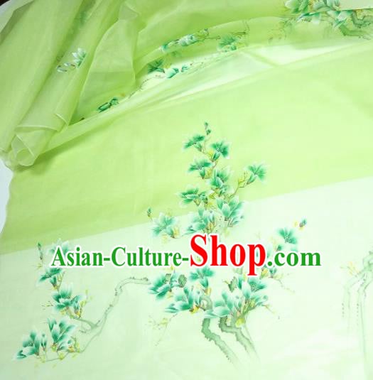 Chinese Traditional Yulan Magnolia Pattern Design Green Silk Fabric Asian China Hanfu Silk Material