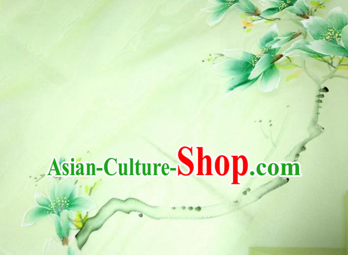 Chinese Traditional Yulan Magnolia Pattern Design Green Silk Fabric Asian China Hanfu Silk Material