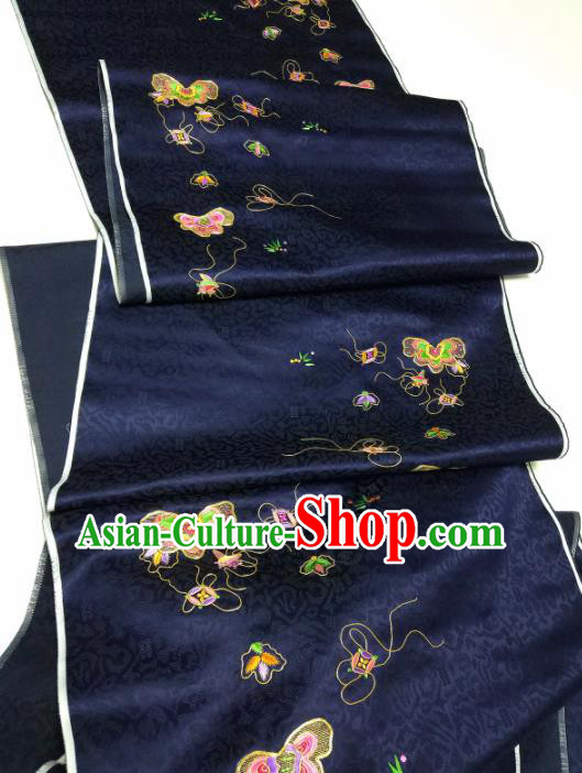 Chinese Traditional Embroidered Pattern Design Navy Silk Fabric Asian China Hanfu Silk Material Chinese Traditional Embroidered Pattern Design Navy Silk Fabric Asian China Hanfu Silk Material