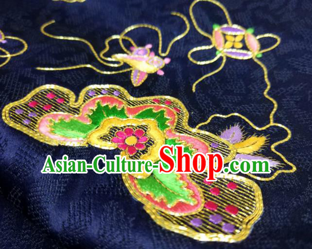 Chinese Traditional Embroidered Pattern Design Navy Silk Fabric Asian China Hanfu Silk Material Chinese Traditional Embroidered Pattern Design Navy Silk Fabric Asian China Hanfu Silk Material