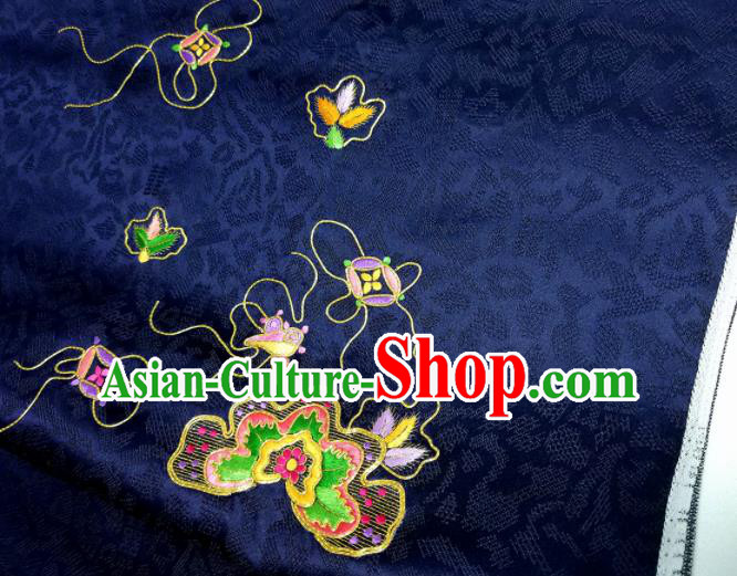 Chinese Traditional Embroidered Pattern Design Navy Silk Fabric Asian China Hanfu Silk Material Chinese Traditional Embroidered Pattern Design Navy Silk Fabric Asian China Hanfu Silk Material