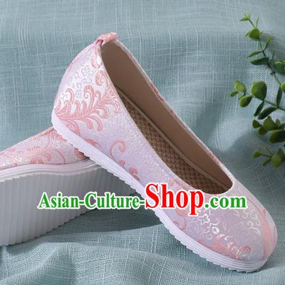 Chinese Handmade Pink Brocade Shoes Traditional Ming Dynasty Hanfu Shoes Princess Shoes for Women