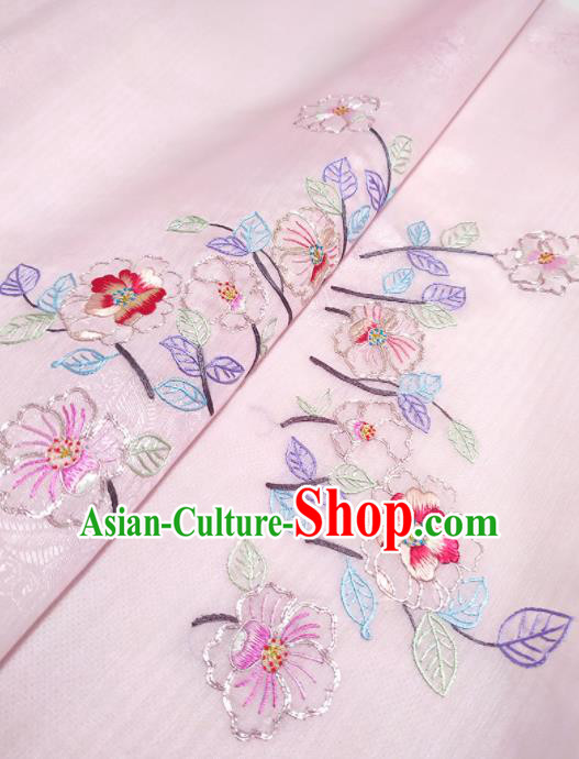 Chinese Traditional Embroidered Flowers Pattern Design Pink Silk Fabric Asian China Hanfu Silk Material Chinese Traditional Embroidered Flowers Pattern Design Pink Silk Fabric Asian China Hanfu Silk Material