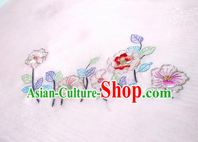 Chinese Traditional Embroidered Flowers Pattern Design Pink Silk Fabric Asian China Hanfu Silk Material Chinese Traditional Embroidered Flowers Pattern Design Pink Silk Fabric Asian China Hanfu Silk Material