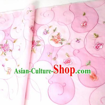 Chinese Traditional Embroidered Peony Pattern Design Pink Silk Fabric Asian China Hanfu Silk Material