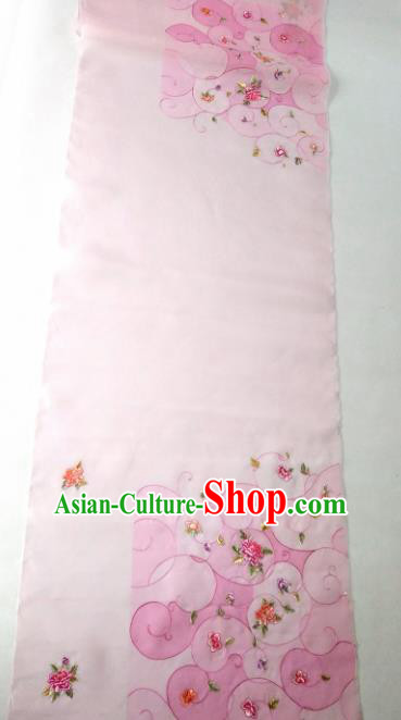 Chinese Traditional Embroidered Peony Pattern Design Pink Silk Fabric Asian China Hanfu Silk Material
