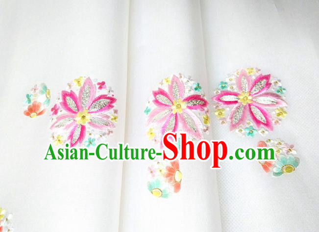 Chinese Traditional Embroidered Flowers Pattern Design White Silk Fabric Asian China Hanfu Silk Material Chinese Traditional Embroidered Flowers Pattern Design White Silk Fabric Asian China Hanfu Silk Material