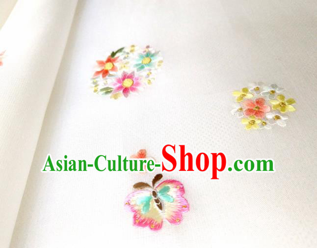 Chinese Traditional Embroidered Flowers Pattern Design White Silk Fabric Asian China Hanfu Silk Material Chinese Traditional Embroidered Flowers Pattern Design White Silk Fabric Asian China Hanfu Silk Material