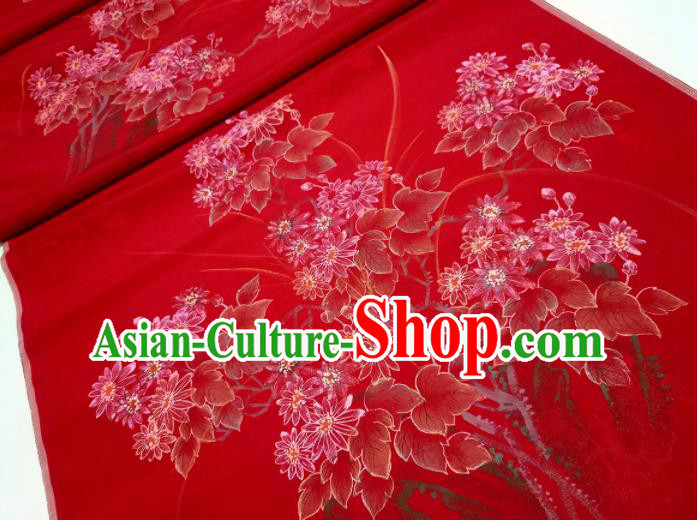 Chinese Traditional Flowers Pattern Design Red Silk Fabric Asian China Hanfu Silk Material Chinese Traditional Flowers Pattern Design Red Silk Fabric Asian China Hanfu Silk Material
