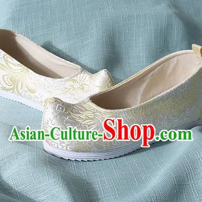 Chinese Handmade Yellow Brocade Bow Shoes Traditional Ming Dynasty Hanfu Shoes Princess Shoes for Women