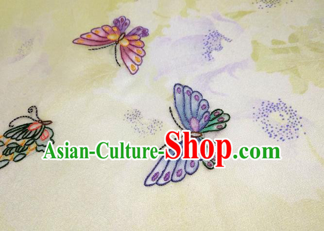 Chinese Traditional Printing Butterfly Pattern Design Yellow Silk Fabric Asian China Hanfu Silk Material Chinese Traditional Printing Butterfly Pattern Design Yellow Silk Fabric Asian China Hanfu Silk Material