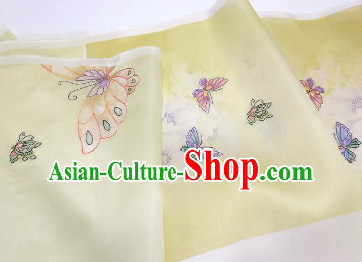 Chinese Traditional Printing Butterfly Pattern Design Yellow Silk Fabric Asian China Hanfu Silk Material Chinese Traditional Printing Butterfly Pattern Design Yellow Silk Fabric Asian China Hanfu Silk Material