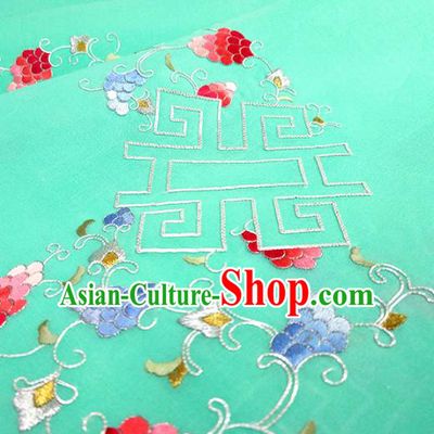 Chinese Traditional Embroidered Flowers Pattern Design Green Silk Fabric Asian China Hanfu Silk Material