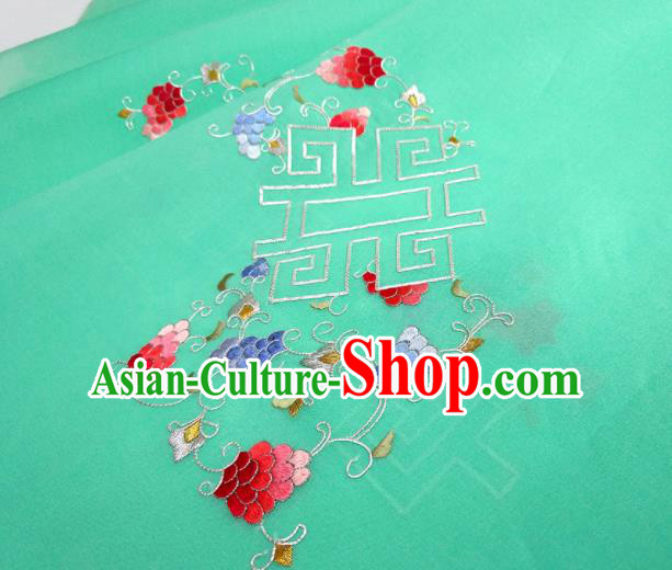 Chinese Traditional Embroidered Flowers Pattern Design Green Silk Fabric Asian China Hanfu Silk Material Chinese Traditional Embroidered Flowers Pattern Design Green Silk Fabric Asian China Hanfu Silk Material