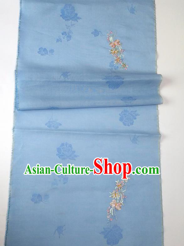 Chinese Traditional Embroidered Butterfly Pattern Design Blue Silk Fabric Asian China Hanfu Silk Material Chinese Traditional Embroidered Butterfly Pattern Design Blue Silk Fabric Asian China Hanfu Silk Material