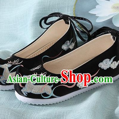 Chinese Handmade Embroidered Deer Black Bow Shoes Traditional Ming Dynasty Hanfu Shoes Princess Shoes for Women