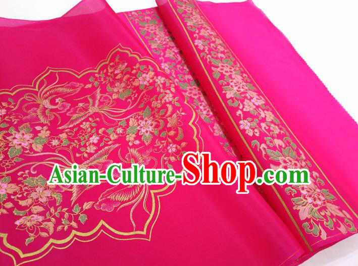 Chinese Traditional Phoenix Flowers Pattern Design Rosy Silk Fabric Asian China Hanfu Silk Material Chinese Traditional Phoenix Flowers Pattern Design Rosy Silk Fabric Asian China Hanfu Silk Material