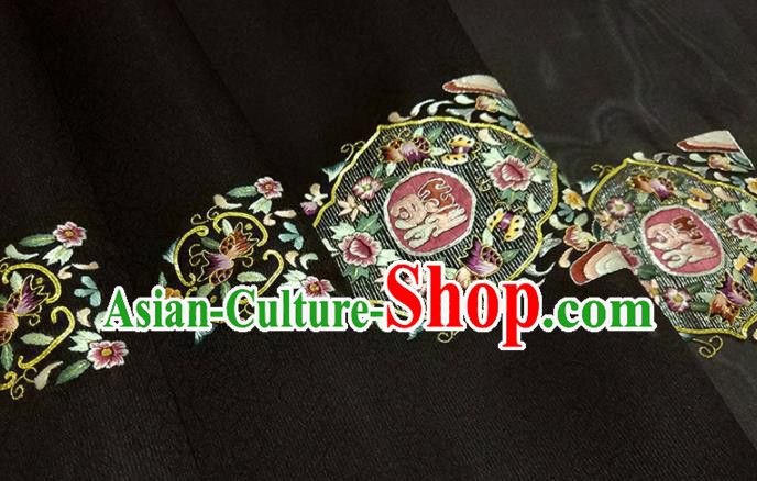 Chinese Traditional Embroidered Flowers Pattern Design Black Silk Fabric Asian China Hanfu Silk Material Chinese Traditional Embroidered Flowers Pattern Design Black Silk Fabric Asian China Hanfu Silk Material
