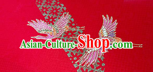 Chinese Traditional Embroidered Crane Pattern Design Red Silk Fabric Asian China Hanfu Silk Material Chinese Traditional Embroidered Crane Pattern Design Red Silk Fabric Asian China Hanfu Silk Material