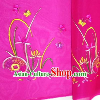 Chinese Traditional Embroidered Orchid Pattern Design Rosy Silk Fabric Asian China Hanfu Silk Material