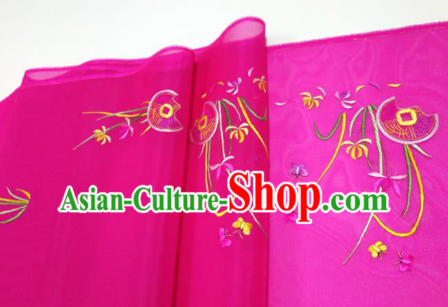Chinese Traditional Embroidered Orchid Pattern Design Rosy Silk Fabric Asian China Hanfu Silk Material Chinese Traditional Embroidered Orchid Pattern Design Rosy Silk Fabric Asian China Hanfu Silk Material