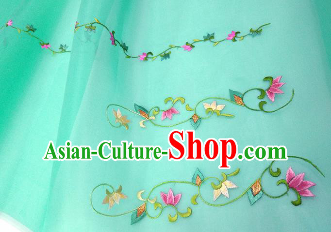 Chinese Traditional Embroidered Peony Pattern Design Green Silk Fabric Asian China Hanfu Silk Material Chinese Traditional Embroidered Peony Pattern Design Green Silk Fabric Asian China Hanfu Silk Material