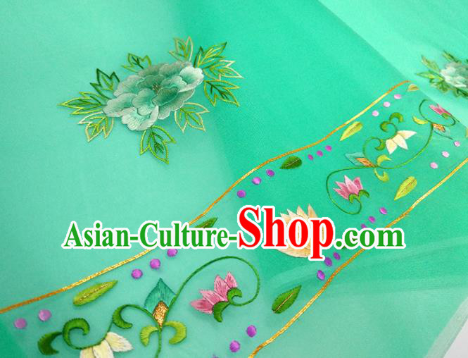 Chinese Traditional Embroidered Peony Pattern Design Green Silk Fabric Asian China Hanfu Silk Material Chinese Traditional Embroidered Peony Pattern Design Green Silk Fabric Asian China Hanfu Silk Material