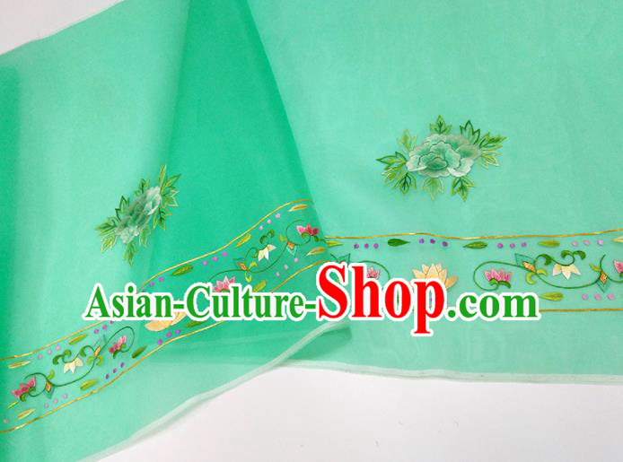 Chinese Traditional Embroidered Peony Pattern Design Green Silk Fabric Asian China Hanfu Silk Material Chinese Traditional Embroidered Peony Pattern Design Green Silk Fabric Asian China Hanfu Silk Material