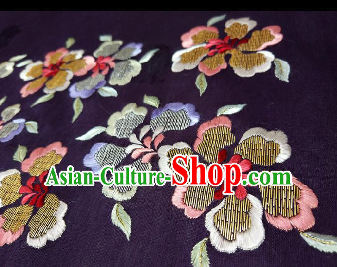 Chinese Traditional Embroidered Pattern Design Deep Purple Silk Fabric Asian China Hanfu Silk Material Chinese Traditional Embroidered Pattern Design Deep Purple Silk Fabric Asian China Hanfu Silk Material
